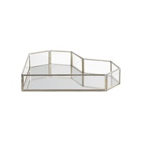 Plateau en verre cannelé doré en métal personnalisé, plateaux de rangement de luxe rectangulaires, durables, pour bijoux, salon