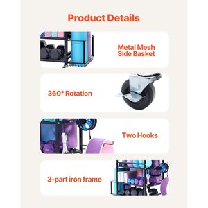 Organizzatore per Attrezzature da Palestra Domestica, Supporto per Tappetini Yoga in Acciaio Verniciato a Polvere con Ganci e Ruote, Scaffale Portaoggetti per Tappetini Yoga - Product Image 4