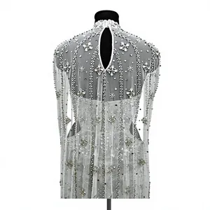 Robe de soirée élégante ornée de strass, sexy, avec découpe en V et fente haute, pour femmes - Product Image 4