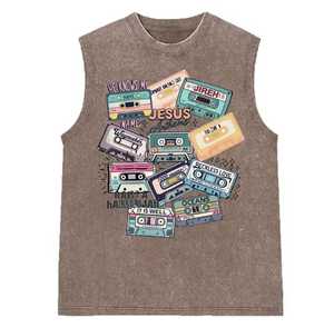 Débardeur sans manches en coton tricoté avec imprimé cassette, col rond, style décontracté, logo frontal - Product Image 5