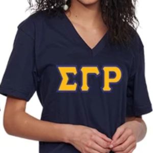 Camiseta con Cuello en V de la Hermandad Sigma Gamma Rho, Elegante Camiseta de Manga Corta con Letras Griegas para Mujer, Suave, Cómoda, Informal y a la Moda, Personalizable - Product Image 2
