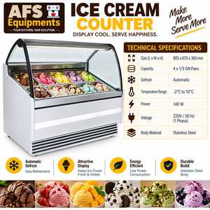AFS Equipments Ice Cream Counter 805x670x360mm Stainless Steel Automatic Defrost Display Cooler Worktop <b>Refrigerator</b> - Product Image 1