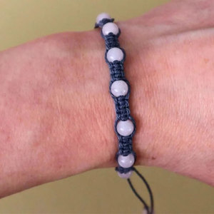 Handcrafted Macrame Beaded <b>Bracelet</b> White Stone Black Cord <b>Adjustable</b> Minimalist Boho Jewelry for Women Men Gift - Product Image 5