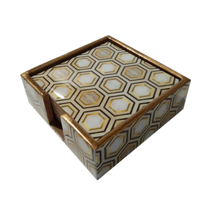 Ensemble de sous-verres en MDF à prix avantageux, sous-verres en bois pour café, bière et boissons, avec motif bleu élégant imprimé en émail. - Product Image 5