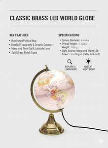 Globo terráqueo de alta definición para estudio y decoración, elegante globo de mesa para proyectos escolares y educación. - Product Image 3