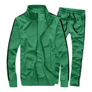 Ensemble de survêtement d'hiver vert en polyester pour homme, veste à capuche zippée et pantalon de jogging fuselé, color block, décontracté, respirant, style français - Product Image 1