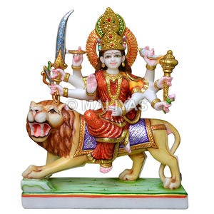 Statue de Durga Mata en marbre avec peinture colorée |   Fabricant de murtis en marbre Durga faits à la main – Maliyas - Product Image 1