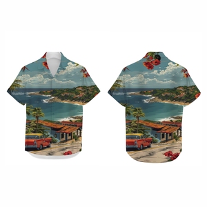เสื้อเชิ้ตชายสำหรับวันหยุดฤดูร้อน กระดุมทรงแตร พิมพ์ลายทรอปิคอลทั้งตัว ผ้าโพลีเอสเตอร์น้ำหนักเบา แห้งเร็ว ระบายอากาศดี สวมใส่สบาย เหมาะสำหรับชายหาด - Product Image 1