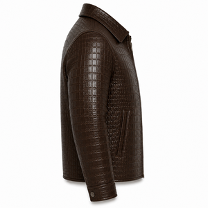 Chaqueta de Cuero de Oveja 100% Genuino de Lujo |   Chaqueta de Cuero Premium para Hombre con Logotipo Grabado en Relieve de Cocodrilo Marrón Personalizada para Invierno | OEM ODM - Product Image 5