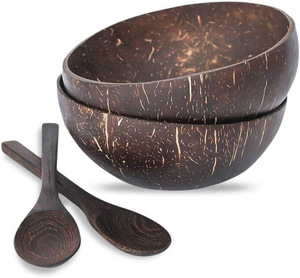 Bol et cuillère classiques en coque de noix de coco naturelle faits à la main en gros - Écologiques, compatibles lave-vaisselle, fabriqués au Vietnam - Pour crème glacée et bougies - Product Image 4
