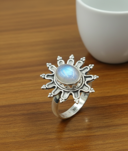 Natural Rainbow Moonstone Sunburst <b>Ring</b> 925 Sterling <b>Silver</b> Handmade Boho <b>Statement</b> <b>Ring</b> Rose Gold Yellow Gold Plated Jewelry - Product Image 1