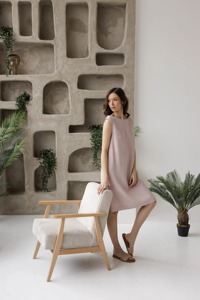 <b>Women</b> Linen Shift Dress Short Sleeve Halter Neck Regular Fit Maxi Sweet Summer Casual <b>Resort</b> <b>Wear</b> Wholesale Custom Manufacturer - Product Image 3