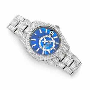 Luxury Business Iced Out Moissanite <b>Watch</b> Blue Dial <b>Quartz</b> Movement Diamond Style Bust Down 40mm Wristwatch - Product Image 2
