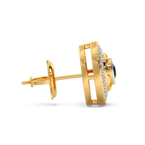 Anillo llamativo con halo de diamantes en negro medianoche y diseño circular dorado esculpido - Product Image 3