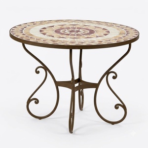 Mesa de Centro de Hierro Forjado Europeo de Lujo, Hecha a Mano, Resistente a la Intemperie, para 4 Personas, No Plegable, con Elementos de Madera Sólida para Jardín - Product Image 1