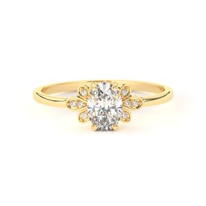 Bague de fiançailles ovale en or rose 10K avec diamant de laboratoire de 1,00 carat, clarté VS1, couleur F, style romantique pour femme, avec diamants latéraux pour soirée - Product Image 2