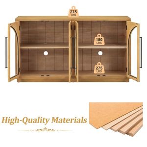 Credenza Grande in Quercia a 4 Ante con Porte in Vetro e Design con Pannelli in Legno di Quercia per Cucina e Sala da Pranzo - Product Image 2
