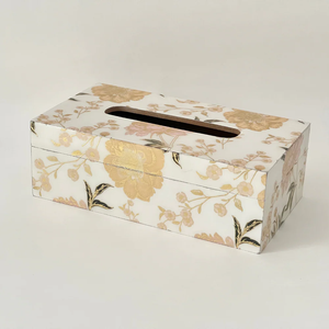 <b>Floral</b> Pattern Tissue <b>Box</b> White Gold Pink Flower Design Convenient Paper Cover - Product Image 4