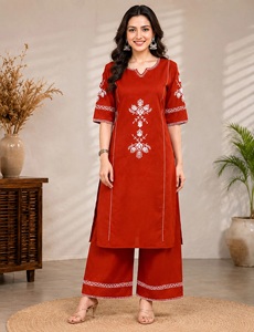 Premium rayon <b>women</b>’s embroidered <b>kurta</b> palazzo set ethnic wear breathable fabric smooth drape festive elegant traditional cloth - Product Image 2