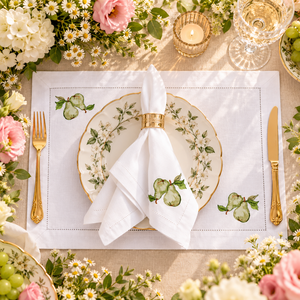 Juego de Manteles Individuales y Servilletas de Algodón Blanco con Bordado de Pera Verde, Camino de Mesa con Dobladillo Fino para Decoración de Comedor y Regalos - Product Image 2
