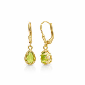 Pendientes de Plata de Ley 925 con Peridoto en Forma de Pera, Bañados en Oro, con Cierre Seguro, Diseño de Gema Colgante - Product Image 1
