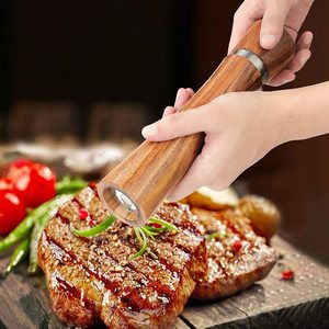 Wholesale Z/F GLOBAL EXPORT Gourd Shape Kitchen 8 Inch Acacia Wood Rotary Knob Manual Salt & <b>Pepper</b> <b>Grinder</b> Eco-Friendly - Product Image 6