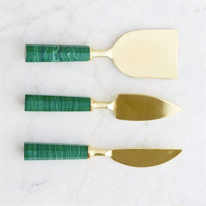 Elegant <b>Cheese</b> <b>Knife</b> <b>Set</b> with Green Resin Handles and Gold Stainless Steel Blades 3-Piece <b>Cheese</b> Cutting Tools for Platters - Product Image 3