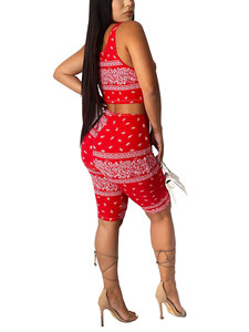 Ensemble de vêtements de sport imprimés pour femmes, 2 pièces, haut court et short au-dessus du genou, vêtements de sport pour la salle de sport et le yoga, respirant, tricoté en spandex et polyester - Product Image 4