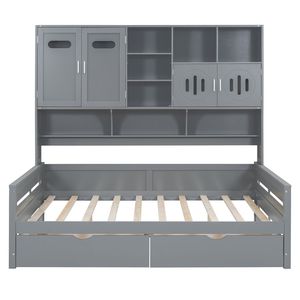 Divano letto matrimoniale in legno con 2 cassetti, armadio e scaffale grigi tutto in uno - Product Image 4