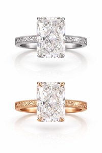 Radiant Cut <b>Diamond</b> Gold Promise <b>Ring</b> with Bezel Setting and Vintage Scroll Engraving Luxury Christian Wedding <b>Ring</b> - Product Image 4