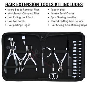 ชุดอุปกรณ์ต่อผมสีขาวแบบออลอินวัน พร้อมคีมไมโครริง คีมต่อเทป เครื่องมือถอดเทป เข็ม  กรรไกร หวี คลิปหนีบผม  กล่องเร็กซีน - Product Image 2