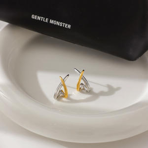 Pendientes de botón chapados en oro de 18 quilates de dos tonos al por mayor - Product Image 2