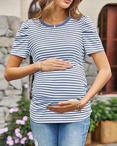 AB IMPEX Precio de Fábrica Camiseta de Maternidad y Lactancia a Rayas de Manga Corta 100% Algodón Personalizable para Enfermeras - Product Image 3