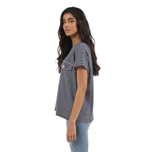T-shirt décontracté pour femme, col en V, manches courtes, coupe classique, 100% coton jersey, écologique, respirant, toutes saisons - Product Image 2