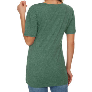 Camiseta de Manga Corta con Cuello en V para Mujer, 100% Algodón, Transpirable, Verde Sólido, Corte Regular, Informal, con Bolsillo, para Primavera y Verano - Product Image 5