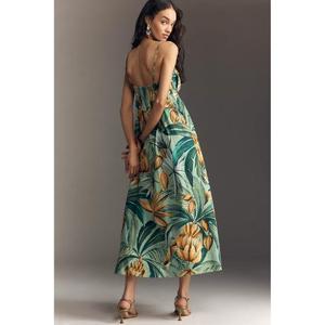 Robe Quotidienne Élégante et Décontractée pour Femme en Coton Naturel, Col en V, Sans Manches, Longueur Midi, Imprimé Floral Numérique, Teinte Unie, Coupe Trapèze - Product Image 3