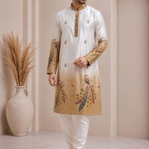 Kurta Daman de créateur, élégant et richement brodé, avec pyjama en coton Raymond, prix de gros par Royal Export - Product Image 2