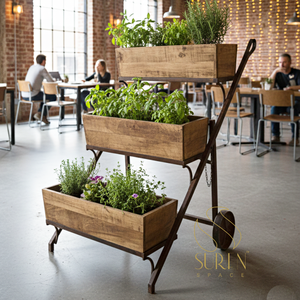 Chariot à roues en bois artisanal indien, design industriel pour hôtels, stations balnéaires, meubles de maison, salon, pour légumes - Product Image 1