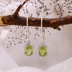 Peridot <b>Stud</b> Earrings 925 Sterling <b>Silver</b> Rhodium Plated Ethnic Handmade Gemstone Jewelry Gift for Mom Elegant Party - Product Image 3