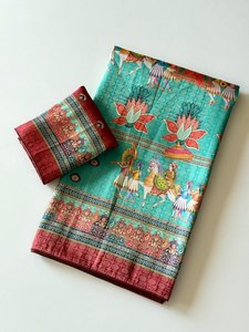 Sari en soie pure et douce, tissage jacquard Jari complet avec impression numérique UHD et tissage Pashmina, vêtement ethnique de luxe - Product Image 1