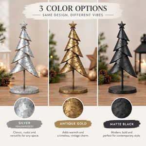 Rustic Galvanized Metal <b>Christmas</b> <b>Tree</b> Decor Tabletop Zinc Holiday <b>Tree</b> Figurine Vintage Winter Xmas Table Centerpiece Ornament - Product Image 3
