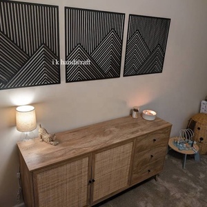 Ensemble de décoration intérieure, 3 sculptures murales modernes en bois à suspendre - Grandes décorations murales durables - Product Image 6