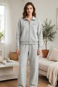 Women's Grey <b>2</b> <b>Piece</b> Casual <b>Set</b> Zip Up Turn Down Collar Sweatshirt <b>and</b> Long Pants - Product Image 5