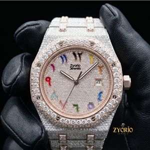 Reloj de Lujo con Incrustaciones de Moissanita para Hombre, Personalizado en Dos Tonos, Oro Rosa y Acero Inoxidable, con Diamantes y Esfera Árabe - Product Image 4