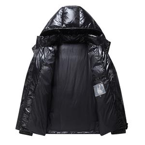 Veste d'hiver rembourrée à capuche pour homme, noire brillante, de qualité supérieure – résistante à l'eau - Product Image 5