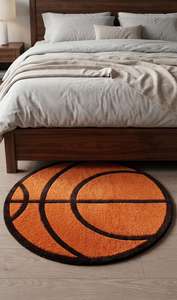 Tapis de luxe en laine tuftée à la main en forme de ballon de basket, tapis d'appoint doux et moelleux sur le thème du sport pour la décoration de chambre et de salon - Product Image 6