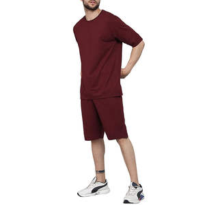 Conjunto de 2 piezas de ropa para hombre, transpirable, para correr, camiseta y pantalones cortos de algodón, manga corta, conjunto de verano para hombre - Product Image 2