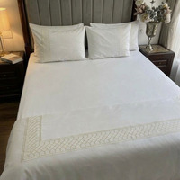 Parure de lit en coton beige à motif géométrique brodé sur mesure, style classique, lavable en machine, pour la maison et les mariages