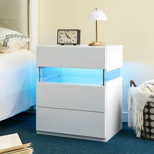 Comodini LED RGB a 16 colori con 3 cassetti, comò bianco e mobili da comodino per camera da letto e soggiorno, tavolini colorati - Product Image 6