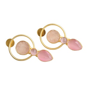 Premium Stud <b>Earrings</b> Accented With Precious Gemstone Studs Gold Tone Coating And Handcrafted Quality Made Jewelry - Product Image 3